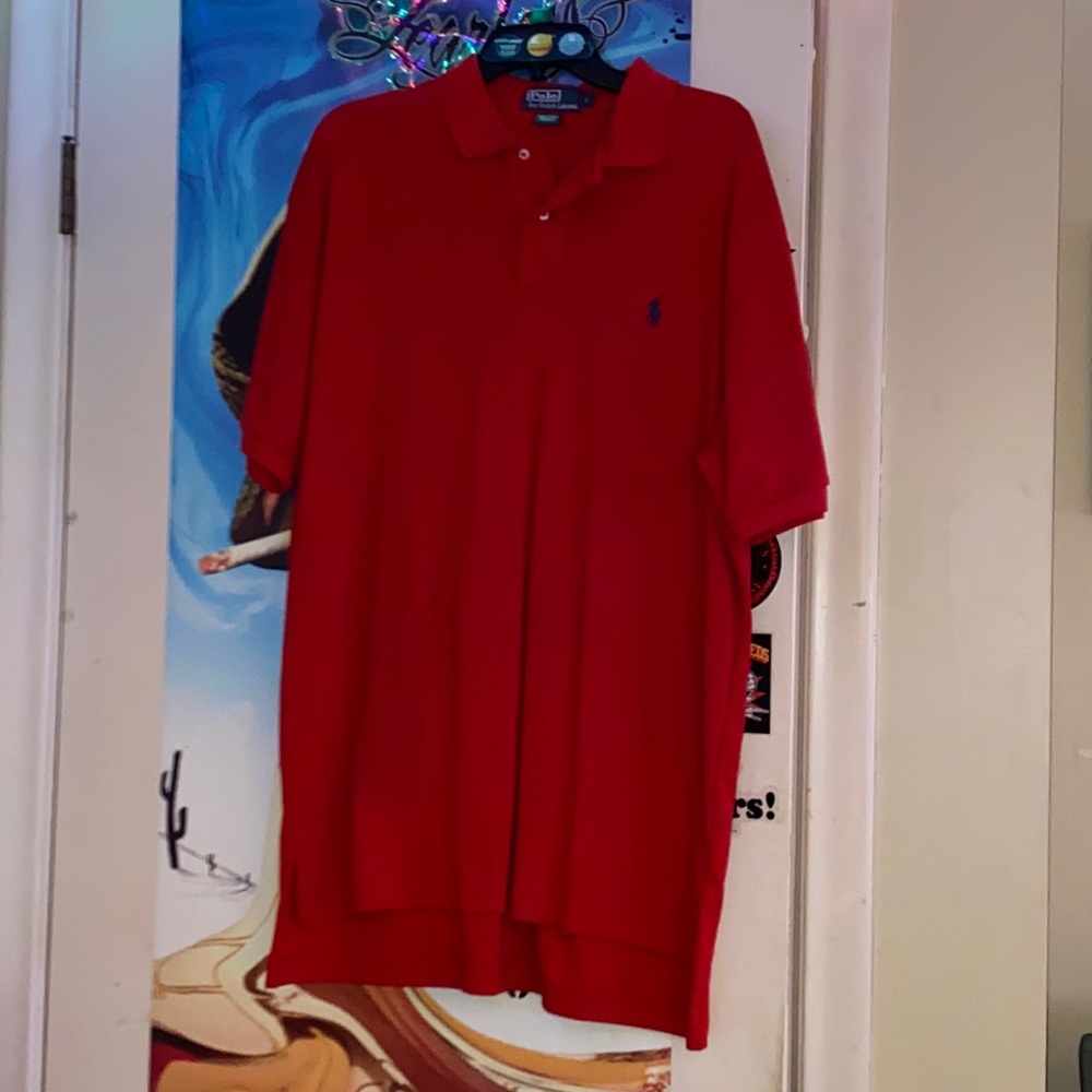 Red polo shirt